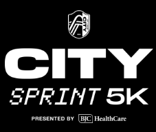 City Sprint 5K event banner with bold CITY text and 'Sprint 5K' subtitle, presented by BJC HealthCare.