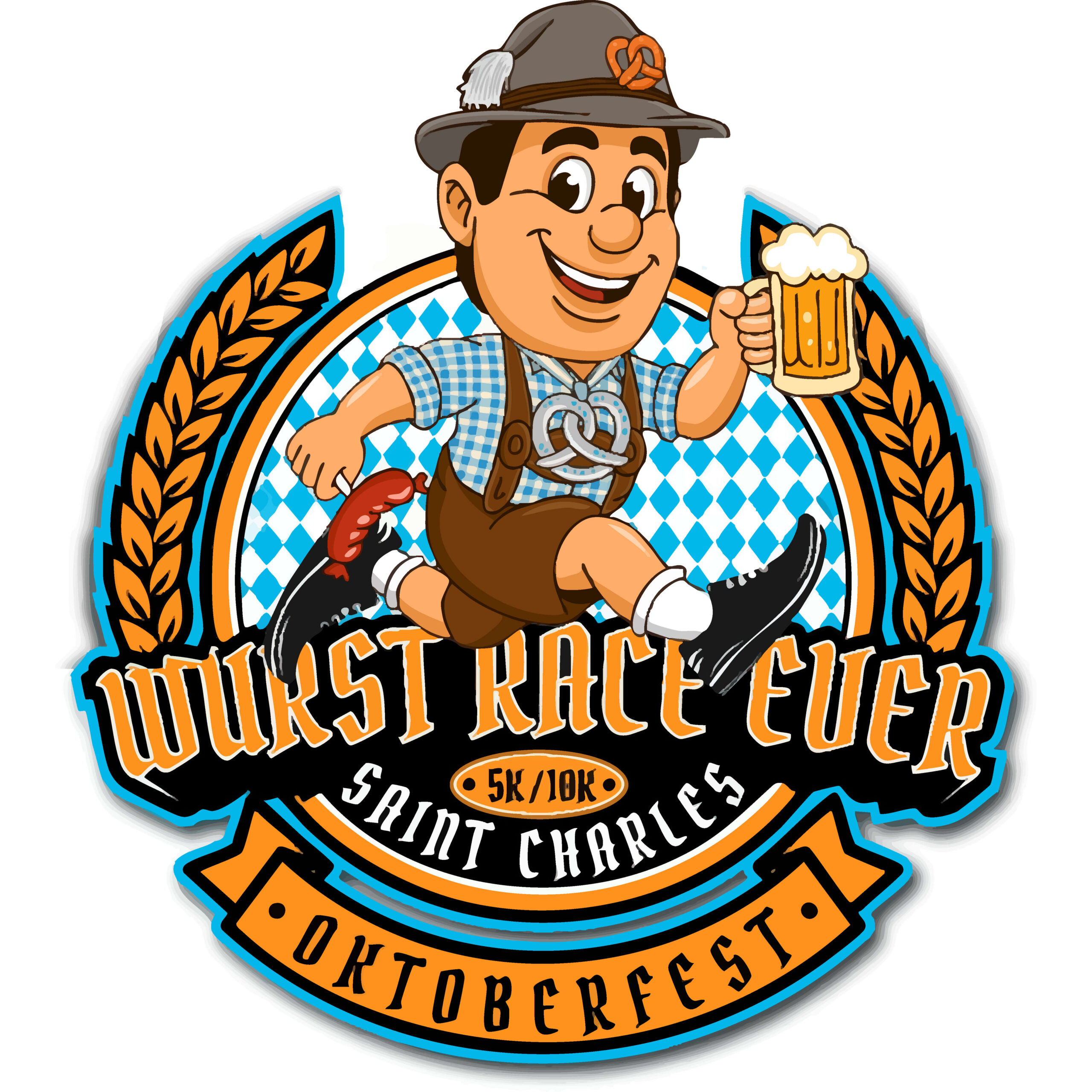 g64aehrq47buwzue_original - GO! St. Louis Cartoon Bavarian man in lederhosen holding a beer stein, with an Oktoberfest banner and blue-white diamond backdrop