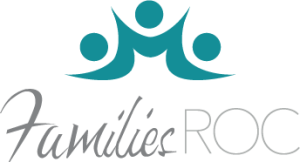 Logo for Families ROC featuring three teal abstract figures above the text 'Families ROC' in light gray script.