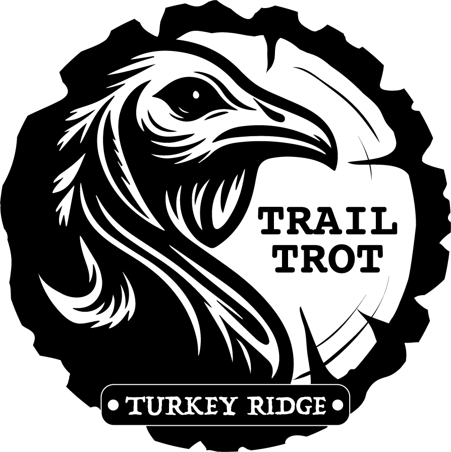 Logo for Trail Trot featuring a stylized turkey head inside a circular emblem with the words TRAIL TROT and TURKEY RIDGE.