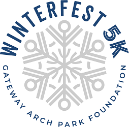 Winterfest-5K-logo_250x250 No Date - GO! St. Louis Winterfest 5K logo featuring a gray snowflake inside a blue circular text reading 'WINTERFEST 5K' around the edges with 'GATEWAY ARCH PARK FOUNDATION' along the bottom edge.