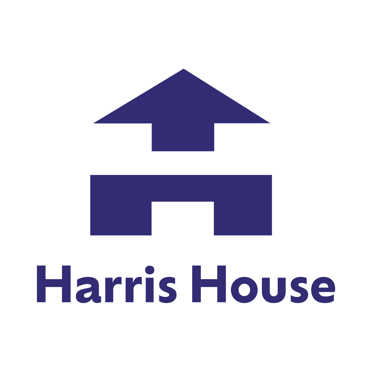 Harris House logo: blue house icon with an upward-pointing arrow and the company name.