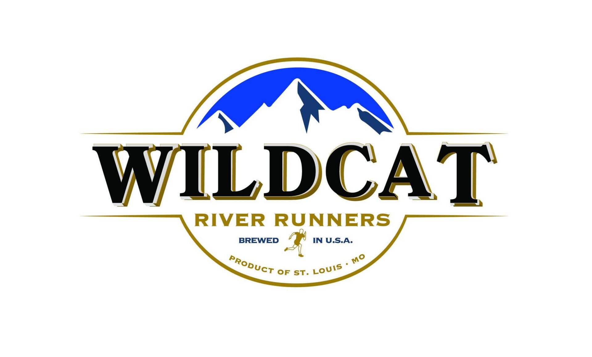 Wildcat River Runners logo with blue mountain icon, gold arc, and bold black–gold 'WILDCAT' wordmark
