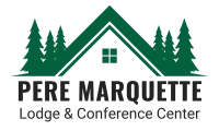 Pere Marquette Lodge & Conference Center logo with a green cabin roof and pine trees.